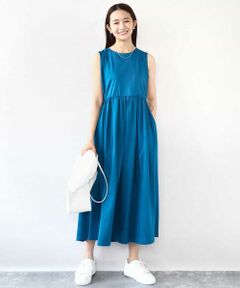 MK MICHEL KLEIN / エムケーミッシェルクラン ロング・マキシ丈ワンピース | ウエスト切り替えノースリーブワンピース/接触冷感/洗える