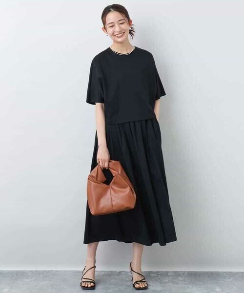 【美品】MICHEL KLEIN ノースリーブワンピース 小さいサイズ】ランタンスリーブAラインワンピース/洗える