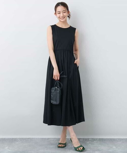 【美品】MICHEL KLEIN ノースリーブワンピース 小さいサイズ】ランタンスリーブAラインワンピース/洗える