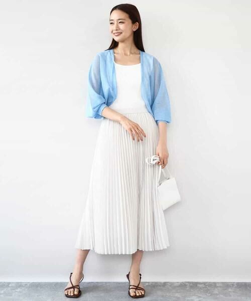 【美品】MISSONI 五分袖ニットカーディガン シアー ラメ 40 ホワイト シアーニットカーディガン/接触冷感/洗える （カーディガン