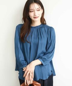 MK MICHEL KLEIN / エムケーミッシェルクラン シャツ・ブラウス | フリルギャザーネックサテンブラウス/接触冷感/洗える