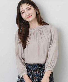 MK MICHEL KLEIN / エムケーミッシェルクラン シャツ・ブラウス | フリルギャザーネックサテンブラウス/接触冷感/洗える