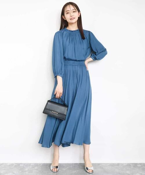 MK MICHEL KLEIN / エムケーミッシェルクラン シャツ・ブラウス | フリルギャザーネックサテンブラウス/接触冷感/洗える | 詳細13