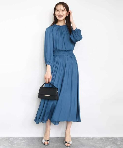 MK MICHEL KLEIN / エムケーミッシェルクラン シャツ・ブラウス | フリルギャザーネックサテンブラウス/接触冷感/洗える | 詳細15