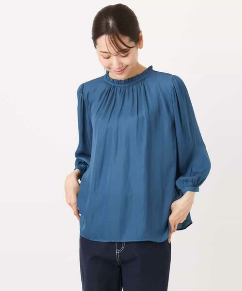 MK MICHEL KLEIN / エムケーミッシェルクラン シャツ・ブラウス | フリルギャザーネックサテンブラウス/接触冷感/洗える | 詳細16