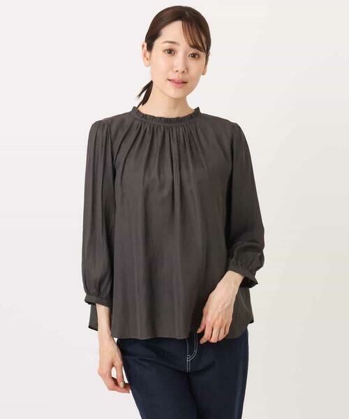 MK MICHEL KLEIN / エムケーミッシェルクラン シャツ・ブラウス | フリルギャザーネックサテンブラウス/接触冷感/洗える | 詳細24