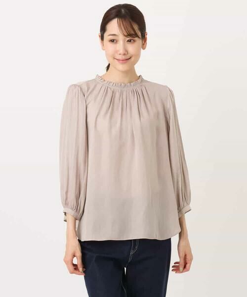 MK MICHEL KLEIN / エムケーミッシェルクラン シャツ・ブラウス | フリルギャザーネックサテンブラウス/接触冷感/洗える | 詳細25