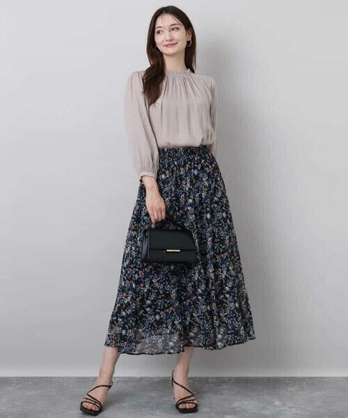 MK MICHEL KLEIN / エムケーミッシェルクラン シャツ・ブラウス | フリルギャザーネックサテンブラウス/接触冷感/洗える | 詳細3