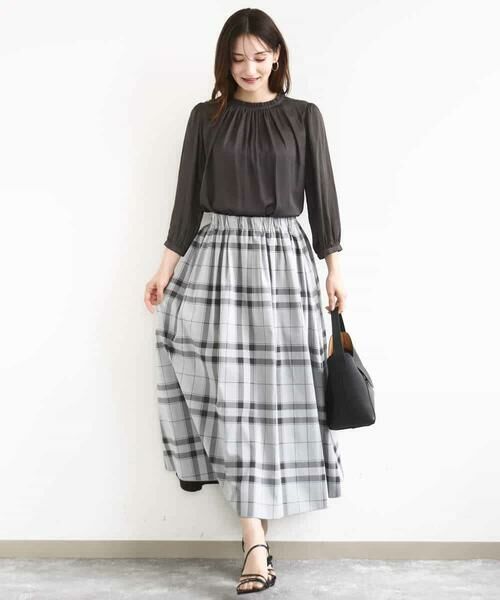 MK MICHEL KLEIN / エムケーミッシェルクラン シャツ・ブラウス | フリルギャザーネックサテンブラウス/接触冷感/洗える | 詳細6