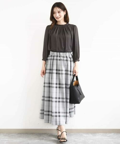 MK MICHEL KLEIN / エムケーミッシェルクラン シャツ・ブラウス | フリルギャザーネックサテンブラウス/接触冷感/洗える | 詳細7