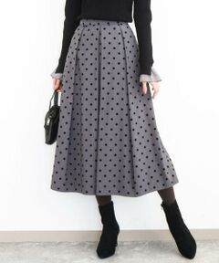 MK MICHEL KLEIN / エムケーミッシェルクラン ロング・マキシ丈スカート | フロッキードット柄タックスカート/洗える