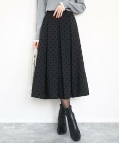 MK MICHEL KLEIN / エムケーミッシェルクラン ロング・マキシ丈スカート | フロッキードット柄タックスカート/洗える