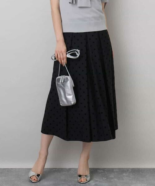 MK MICHEL KLEIN / エムケーミッシェルクラン ロング・マキシ丈スカート | フロッキードット柄タックスカート/洗える | 詳細1