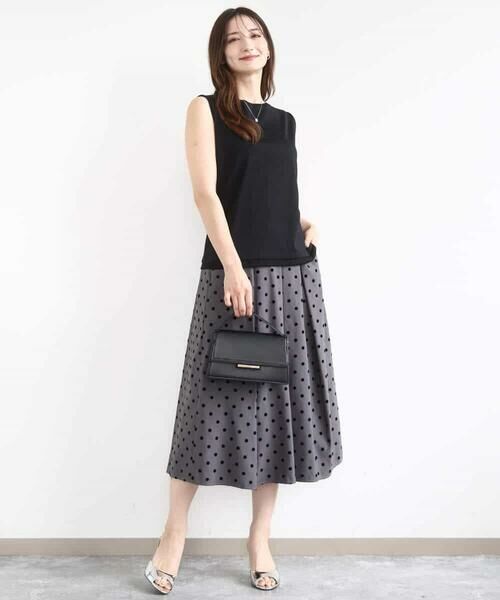 MK MICHEL KLEIN / エムケーミッシェルクラン ロング・マキシ丈スカート | フロッキードット柄タックスカート/洗える | 詳細10