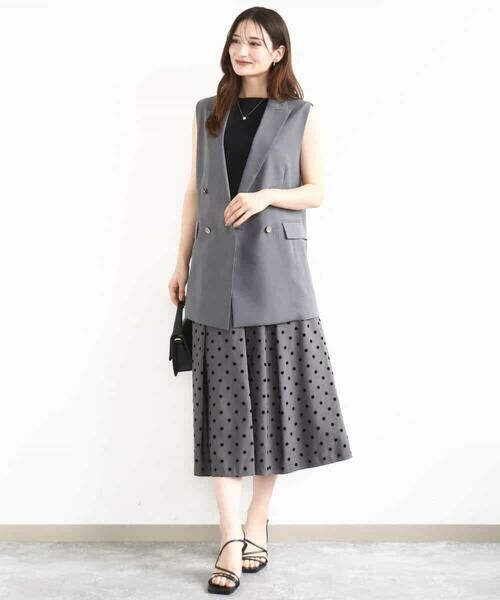 MK MICHEL KLEIN / エムケーミッシェルクラン ロング・マキシ丈スカート | フロッキードット柄タックスカート/洗える | 詳細12