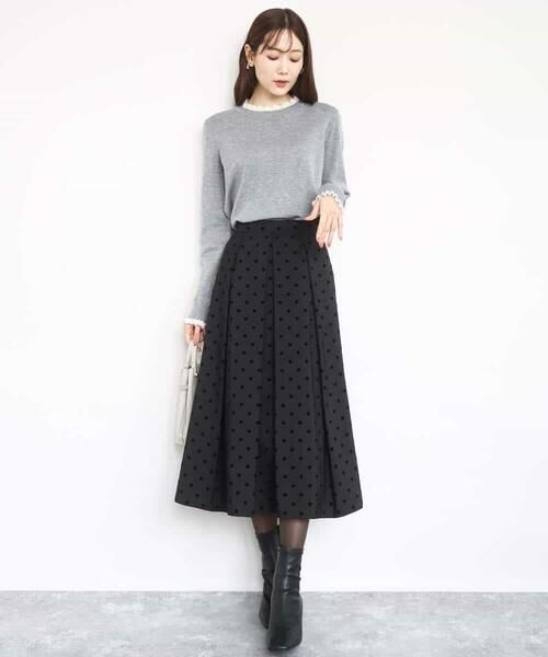 MK MICHEL KLEIN / エムケーミッシェルクラン ロング・マキシ丈スカート | フロッキードット柄タックスカート/洗える | 詳細14