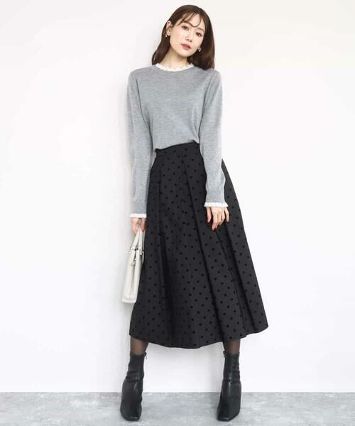 MK MICHEL KLEIN / エムケーミッシェルクラン ロング・マキシ丈スカート | フロッキードット柄タックスカート/洗える | 詳細15