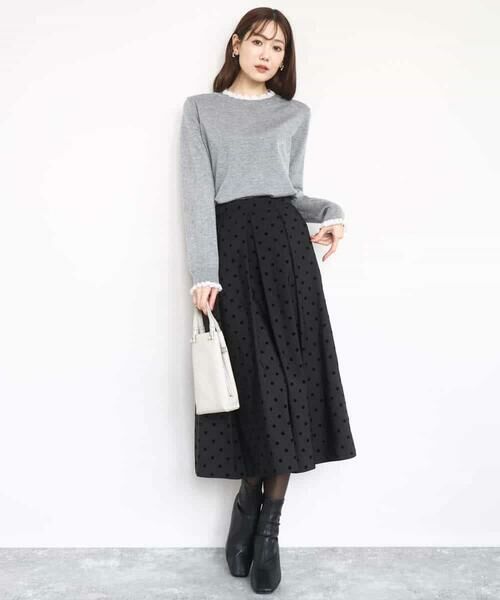 MK MICHEL KLEIN / エムケーミッシェルクラン ロング・マキシ丈スカート | フロッキードット柄タックスカート/洗える | 詳細16