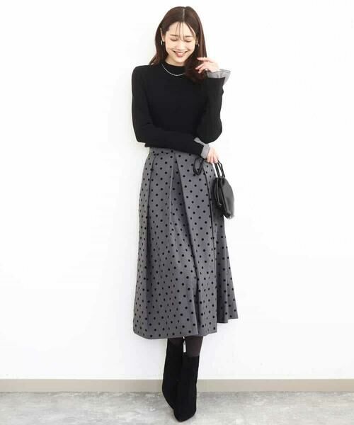 MK MICHEL KLEIN / エムケーミッシェルクラン ロング・マキシ丈スカート | フロッキードット柄タックスカート/洗える | 詳細18
