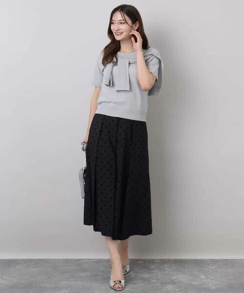 MK MICHEL KLEIN / エムケーミッシェルクラン ロング・マキシ丈スカート | フロッキードット柄タックスカート/洗える | 詳細2