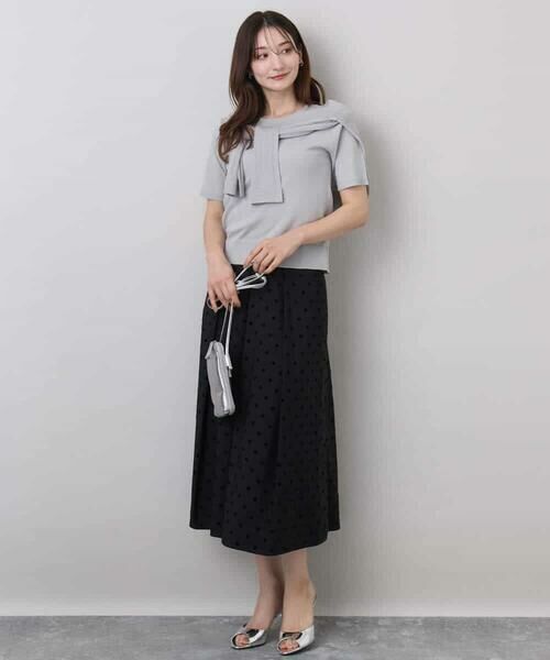 MK MICHEL KLEIN / エムケーミッシェルクラン ロング・マキシ丈スカート | フロッキードット柄タックスカート/洗える | 詳細3