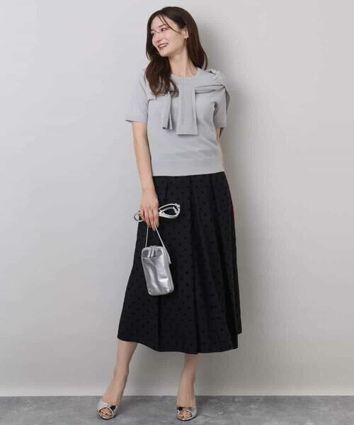 MK MICHEL KLEIN / エムケーミッシェルクラン ロング・マキシ丈スカート | フロッキードット柄タックスカート/洗える | 詳細4