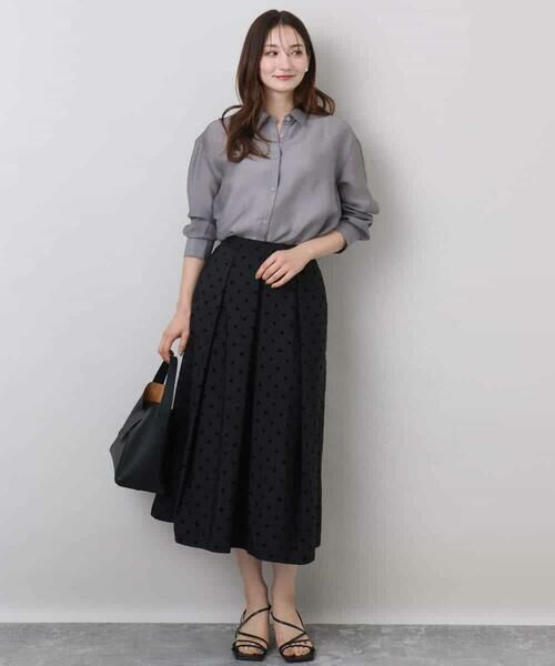 MK MICHEL KLEIN / エムケーミッシェルクラン ロング・マキシ丈スカート | フロッキードット柄タックスカート/洗える | 詳細7