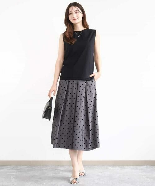 MK MICHEL KLEIN / エムケーミッシェルクラン ロング・マキシ丈スカート | フロッキードット柄タックスカート/洗える | 詳細9
