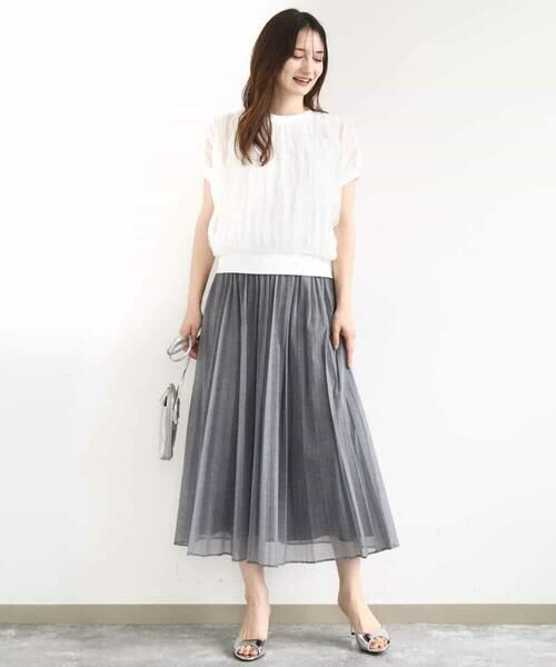 MK MICHEL KLEIN / エムケーミッシェルクラン ロング・マキシ丈スカート | デニム調シアープリーツスカート/洗える | 詳細10