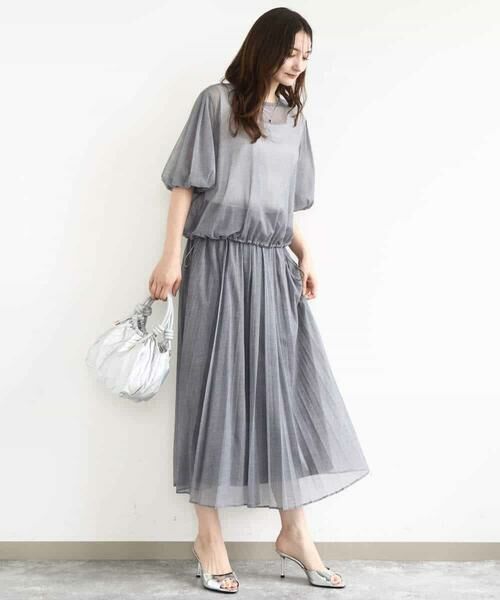 MK MICHEL KLEIN / エムケーミッシェルクラン ロング・マキシ丈スカート | デニム調シアープリーツスカート/洗える | 詳細16