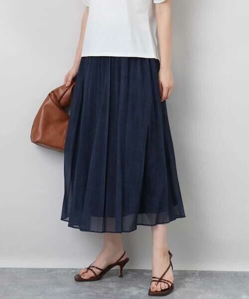 MK MICHEL KLEIN / エムケーミッシェルクラン ロング・マキシ丈スカート | デニム調シアープリーツスカート/洗える | 詳細22