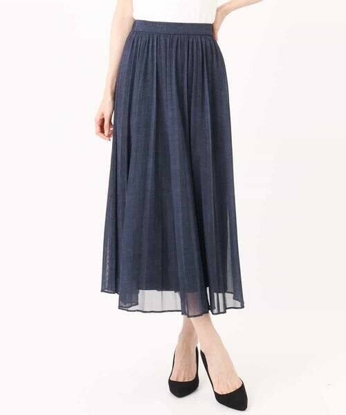 MK MICHEL KLEIN / エムケーミッシェルクラン ロング・マキシ丈スカート | デニム調シアープリーツスカート/洗える | 詳細30