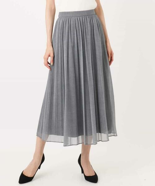 MK MICHEL KLEIN / エムケーミッシェルクラン ロング・マキシ丈スカート | デニム調シアープリーツスカート/洗える | 詳細5