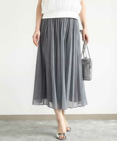MK MICHEL KLEIN / エムケーミッシェルクラン ロング・マキシ丈スカート | デニム調シアープリーツスカート/洗える | 詳細7