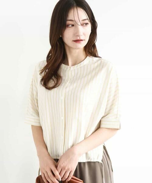 MK MICHEL KLEIN / エムケーミッシェルクラン カットソー | 先染めストライプ柄ドロストデザインカットソー/洗える | 詳細1