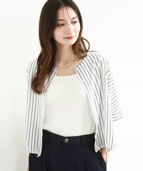 MK MICHEL KLEIN / エムケーミッシェルクラン カットソー | 先染めストライプ柄ドロストデザインカットソー/洗える | 詳細5