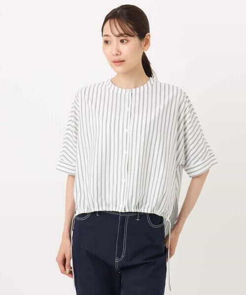 MK MICHEL KLEIN / エムケーミッシェルクラン カットソー | 先染めストライプ柄ドロストデザインカットソー/洗える | 詳細9