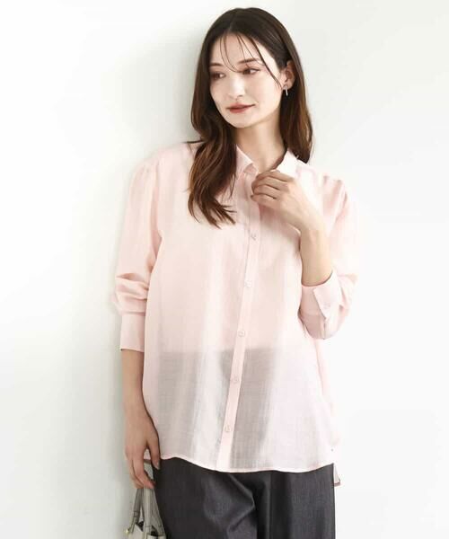 MK MICHEL KLEIN/エムケーミッシェルクラン シアーローンシャツブラウス/洗える ピンク M MK MICHEL KLEIN/エムケーミッシェルクラン シアーローンシャツブラウス/洗える ピンク M