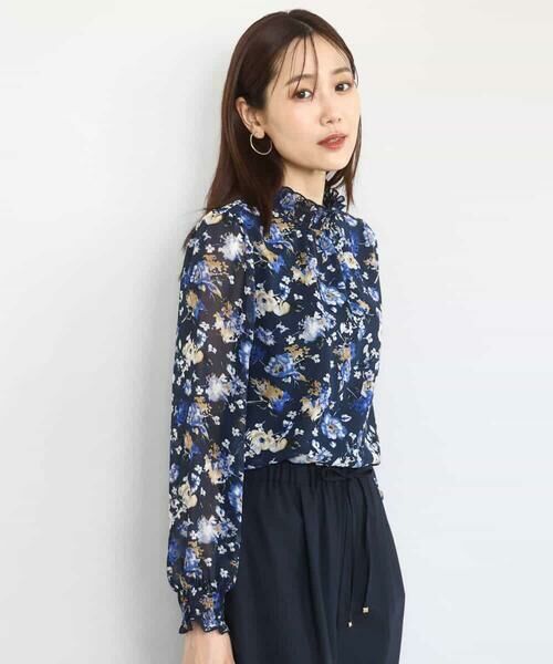 MK MICHEL KLEIN / エムケーミッシェルクラン シャツ・ブラウス | クラシックフラワープリント シフォンブラウス/洗える | 詳細1