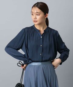 MK MICHEL KLEIN / エムケーミッシェルクラン シャツ・ブラウス | 起毛サテン スキッパーデザインブラウス/洗える