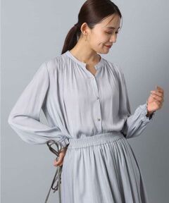 MK MICHEL KLEIN / エムケーミッシェルクラン シャツ・ブラウス | 起毛サテン スキッパーデザインブラウス/洗える