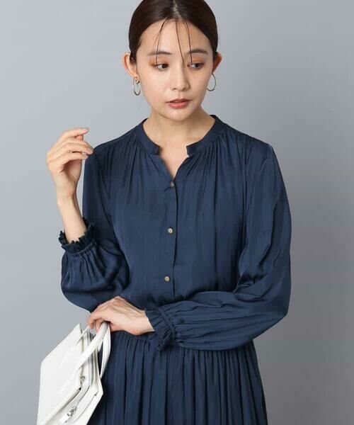 MK MICHEL KLEIN / エムケーミッシェルクラン シャツ・ブラウス | 起毛サテン スキッパーデザインブラウス/洗える | 詳細1