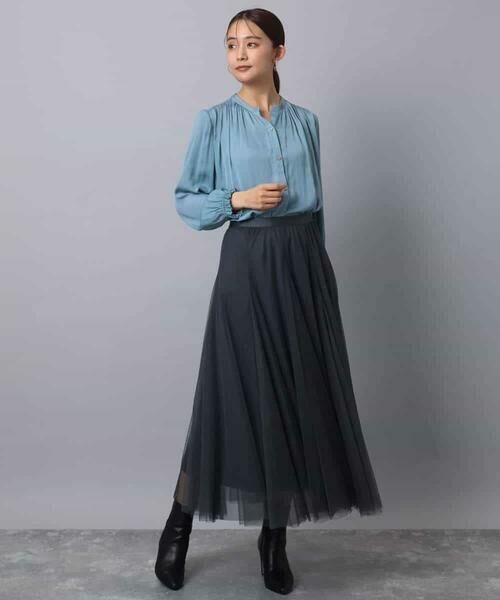 MK MICHEL KLEIN / エムケーミッシェルクラン シャツ・ブラウス | 起毛サテン スキッパーデザインブラウス/洗える | 詳細12