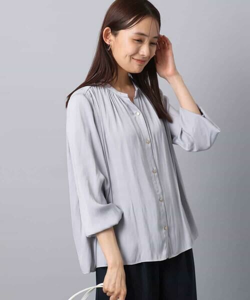 MK MICHEL KLEIN / エムケーミッシェルクラン シャツ・ブラウス | 起毛サテン スキッパーデザインブラウス/洗える | 詳細14