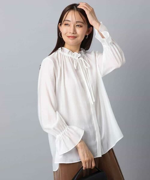 MK MICHEL KLEIN / エムケーミッシェルクラン シャツ・ブラウス | フリルネックディティールブラウス/洗える | 詳細1