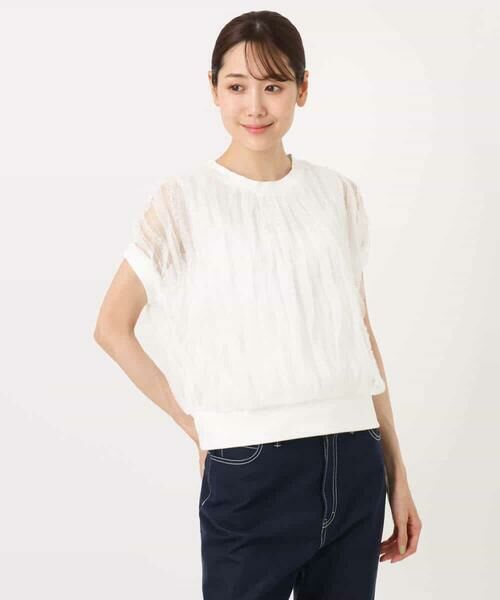 MK MICHEL KLEIN / エムケーミッシェルクラン ニット・セーター | チュールテープデザインフレンチスリーブニット/洗える | 詳細12