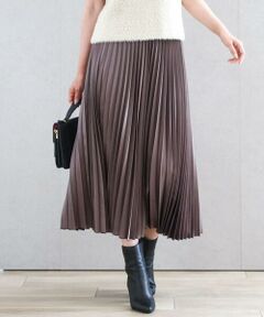 MK MICHEL KLEIN / エムケーミッシェルクラン ロング・マキシ丈スカート | レザー調ランダムプリーツスカート/洗える