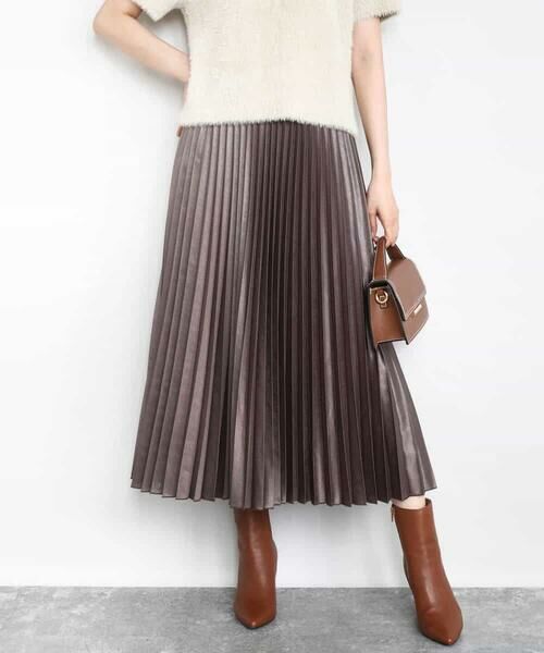 MK MICHEL KLEIN / エムケーミッシェルクラン ロング・マキシ丈スカート | レザー調ランダムプリーツスカート/洗える | 詳細1