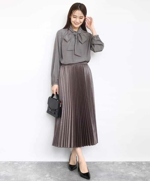 MK MICHEL KLEIN / エムケーミッシェルクラン ロング・マキシ丈スカート | レザー調ランダムプリーツスカート/洗える | 詳細12