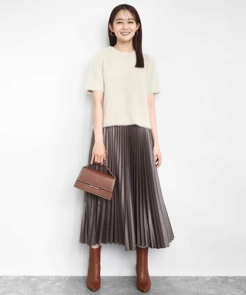 MK MICHEL KLEIN / エムケーミッシェルクラン ロング・マキシ丈スカート | レザー調ランダムプリーツスカート/洗える | 詳細2